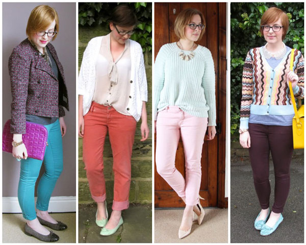 how to wear coloured jeans